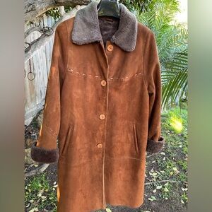 Shearling Lined Suede Leather Stroller Coat From Italy Western Whipstitching